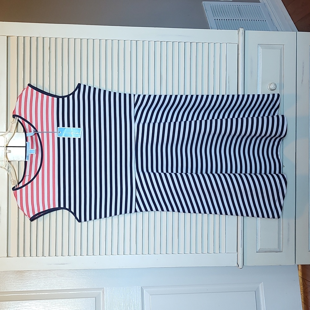 Navy/Pink/White Sleeveless Summer Dress